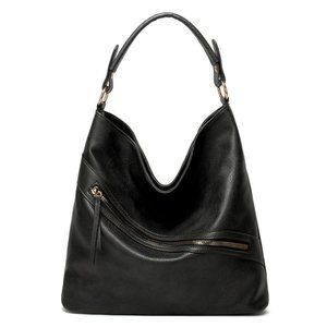 NWT Handbag Large Size Hobo Bag / Purse Faux Leather Black